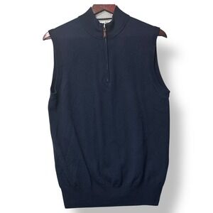 Peter Millar Mens Quarter Zip Vest Navy Blue 100% Merino Wool Size S Golf